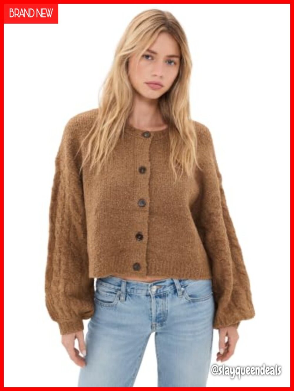Free People Thistle Cardigan Boucle Knit Cable Accent Sweater
